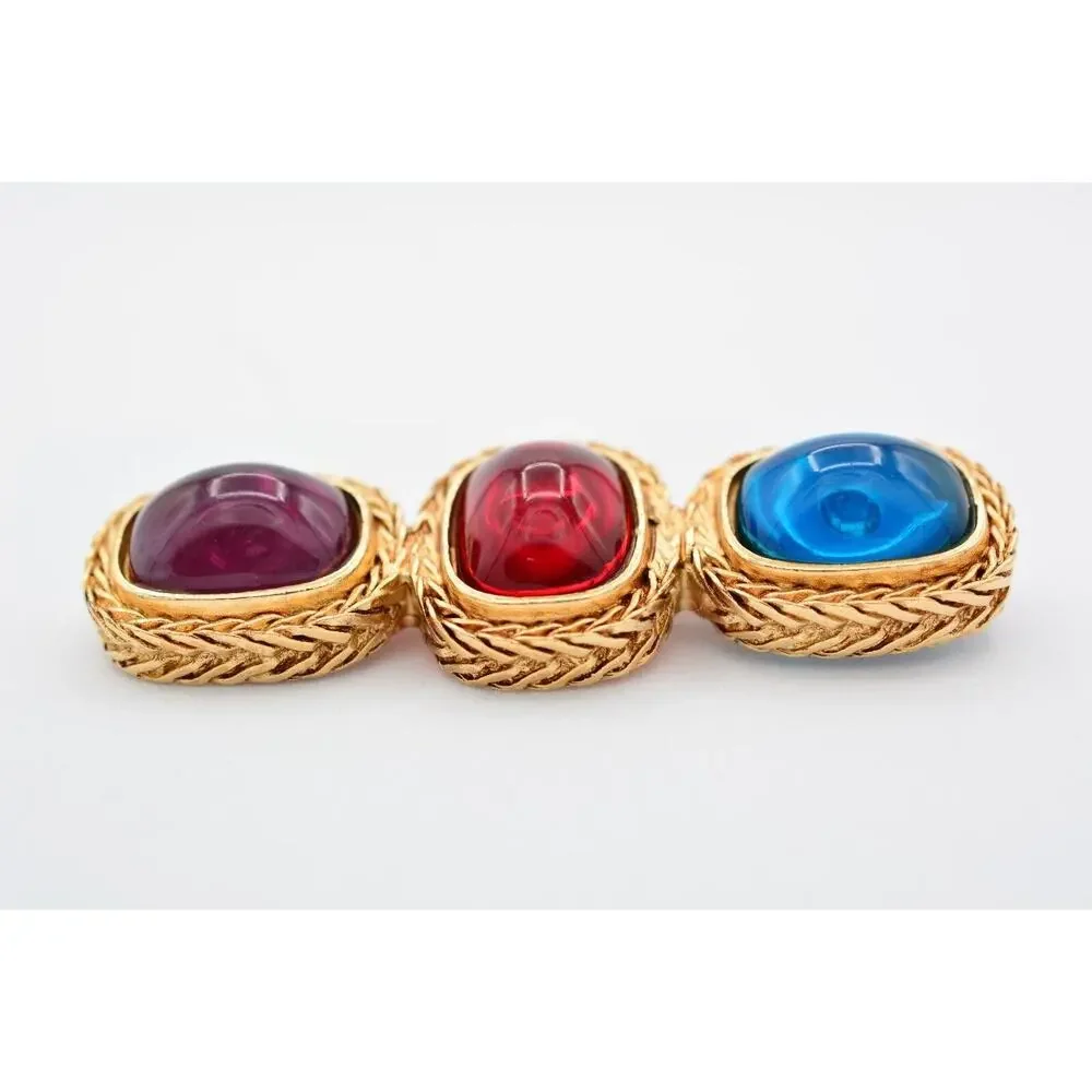 Givenchy Vintage Gripoix Glass Pin Brooch Gold Cabochon Runway Signed 80s BinAT